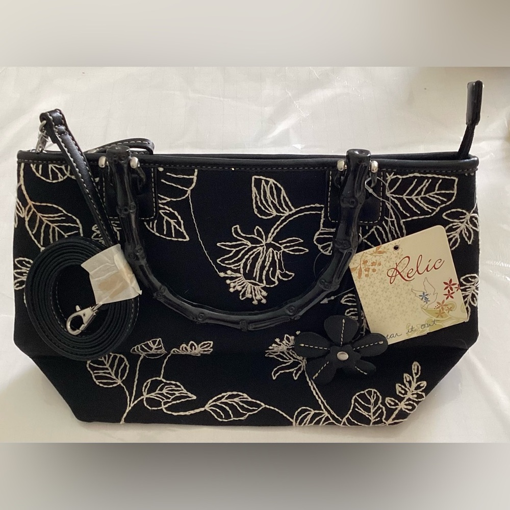Relic handbag with Black Bamboo Look Handles, Incudes Crossbody Strap